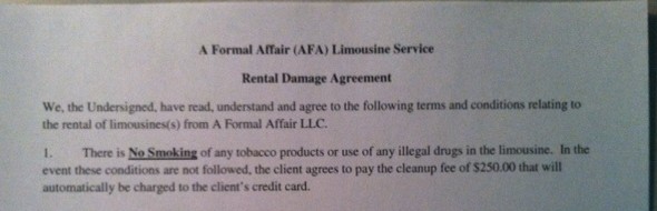 limousine rental agreement